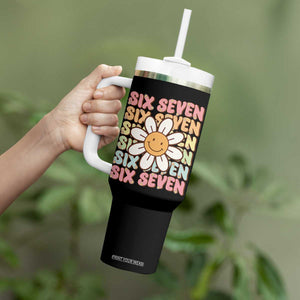 Six Seven Flower Power Tumbler With Handle Viral 67 Meme with Retro Daisy TS02 Print Your Wear