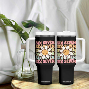 Six Seven Flower Power Tumbler With Handle Viral 67 Meme with Retro Daisy TS02 Print Your Wear