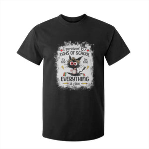 I Survived 67 Days of School T Shirt For Kid Funny Teacher Black Cat Chaos Everything Is Fine TS02 Black Print Your Wear