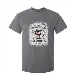 I Survived 67 Days of School T Shirt For Kid Funny Teacher Black Cat Chaos Everything Is Fine TS02 Charcoal Print Your Wear