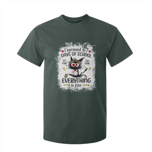 I Survived 67 Days of School T Shirt For Kid Funny Teacher Black Cat Chaos Everything Is Fine TS02 Dark Forest Green Print Your Wear