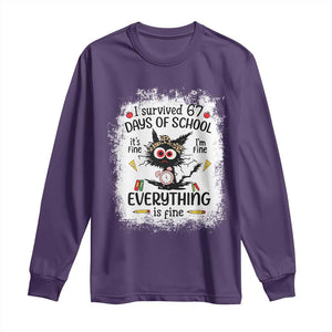 I Survived 67 Days of School Long Sleeve Shirt Funny Teacher Black Cat Chaos Everything Is Fine TS02 Purple Print Your Wear