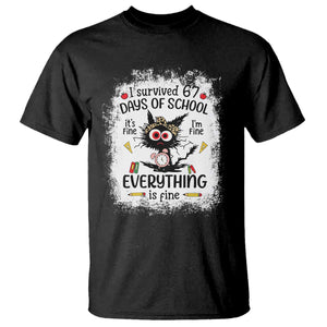 I Survived 67 Days of School T Shirt Funny Teacher Black Cat Chaos Everything Is Fine TS02 Black Print Your Wear