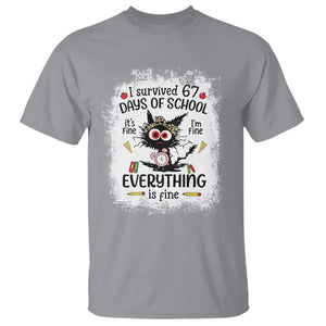 I Survived 67 Days of School T Shirt Funny Teacher Black Cat Chaos Everything Is Fine TS02 Sport Gray Print Your Wear