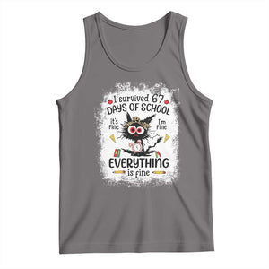I Survived 67 Days of School Tank Top Funny Teacher Black Cat Chaos Everything Is Fine TS02 Deep Heather Print Your Wear
