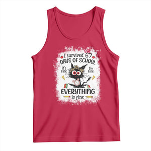 I Survived 67 Days of School Tank Top Funny Teacher Black Cat Chaos Everything Is Fine TS02 Red Print Your Wear