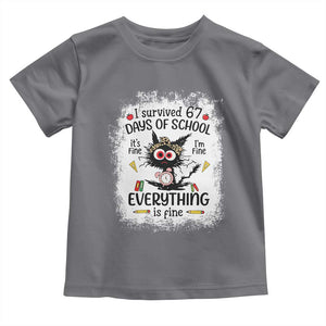 I Survived 67 Days of School Toddler T Shirt Funny Teacher Black Cat Chaos Everything Is Fine TS02 Charcoal Print Your Wear