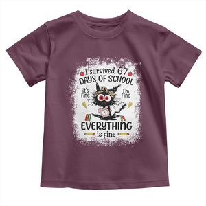 I Survived 67 Days of School Toddler T Shirt Funny Teacher Black Cat Chaos Everything Is Fine TS02 Maroon Print Your Wear