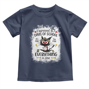 I Survived 67 Days of School Toddler T Shirt Funny Teacher Black Cat Chaos Everything Is Fine TS02 Navy Print Your Wear