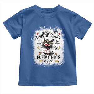 I Survived 67 Days of School Toddler T Shirt Funny Teacher Black Cat Chaos Everything Is Fine TS02 Royal Blue Print Your Wear