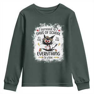 I Survived 67 Days of School Youth Sweatshirt Funny Teacher Black Cat Chaos Everything Is Fine TS02 Dark Forest Green Print Your Wear