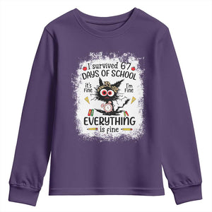I Survived 67 Days of School Youth Sweatshirt Funny Teacher Black Cat Chaos Everything Is Fine TS02 Purple Print Your Wear