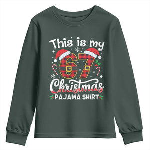 This Is My 67 Christmas Pajama Youth Sweatshirt Funny Six Seven Buffalo Plaid Sleep Shirt Hot Xmas TS02 Dark Forest Green Print Your Wear