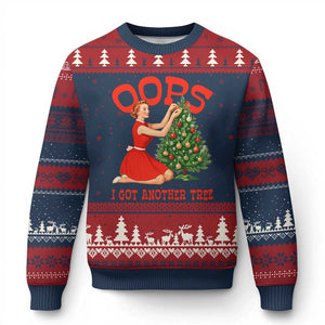 Funny Retro Xmas Pinup Girl Ugly Christmas Sweater Oops I Got Another Tree Vintage Pin Up Style Holiday Humor TS02 Navy Red Print Your Wear