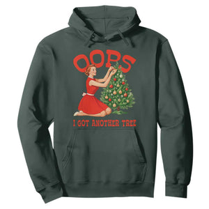 Funny Retro Christmas Pinup Girl Hoodie Oops I Got Another Tree Vintage Pin Up Style Holiday Humor TS02 Dark Forest Green Print Your Wear