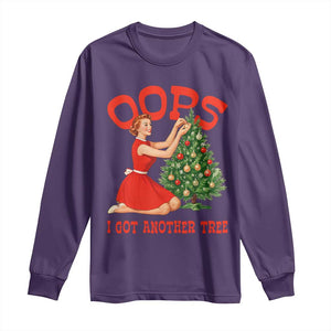 Funny Retro Christmas Pinup Girl Long Sleeve Shirt Oops I Got Another Tree Vintage Pin Up Style Holiday Humor TS02 Purple Print Your Wear