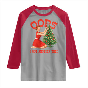 Funny Retro Christmas Pinup Girl Raglan Shirt Oops I Got Another Tree Vintage Pin Up Style Holiday Humor TS02 Sport Gray Red Print Your Wear