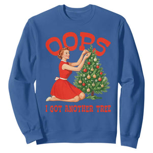 Funny Retro Christmas Pinup Girl Sweatshirt Oops I Got Another Tree Vintage Pin Up Style Holiday Humor TS02 Royal Blue Print Your Wear