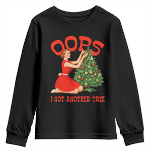 Funny Retro Christmas Pinup Girl Youth Sweatshirt Oops I Got Another Tree Vintage Pin Up Style Holiday Humor TS02 Black Print Your Wear