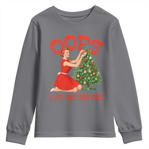 Funny Retro Christmas Pinup Girl Youth Sweatshirt Oops I Got Another Tree Vintage Pin Up Style Holiday Humor TS02 Charcoal Print Your Wear