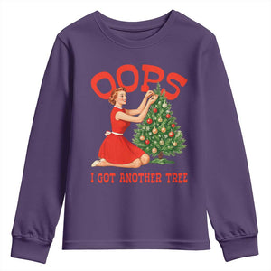 Funny Retro Christmas Pinup Girl Youth Sweatshirt Oops I Got Another Tree Vintage Pin Up Style Holiday Humor TS02 Purple Print Your Wear
