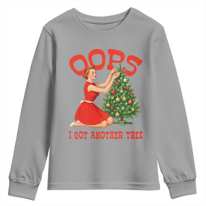 Funny Retro Christmas Pinup Girl Youth Sweatshirt Oops I Got Another Tree Vintage Pin Up Style Holiday Humor TS02 Sport Gray Print Your Wear