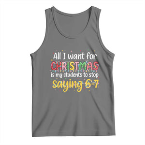 Funny Anti Six Seven Teacher Christmas Tank Top My Students To Stop Saying 67 Festive Lights TS02 Black Heather Print Your Wear