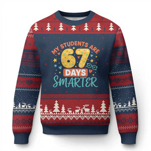 My Students Are 67 Days Smarter Ugly Christmas Sweater Funny Sixe Seven Meme Cute Teacher Pride TS02 Navy Red Print Your Wear