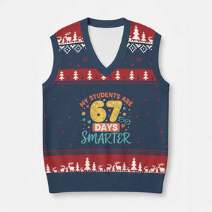 My Students Are 67 Days Smarter V-Neck Knit Sweater Vest Funny Sixe Seven Meme Cute Teacher Pride TS02 Navy Red Print Your Wear