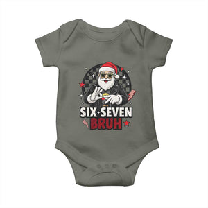 Six Seven Bruh Christmas Meme Baby Onesie Cool Santa 67 Hand Sign Street Style Vibes TS02 Military Green Print Your Wear