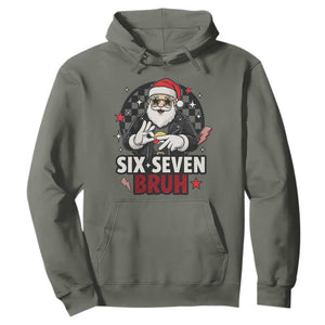 Six Seven Bruh Christmas Meme Hoodie Cool Santa 67 Hand Sign Street Style Vibes TS02 Military Green Print Your Wear