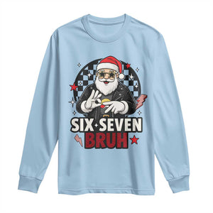 Six Seven Bruh Christmas Meme Long Sleeve Shirt Cool Santa 67 Hand Sign Street Style Vibes TS02 Light Blue Print Your Wear