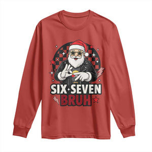 Six Seven Bruh Christmas Meme Long Sleeve Shirt Cool Santa 67 Hand Sign Street Style Vibes TS02 Red Print Your Wear