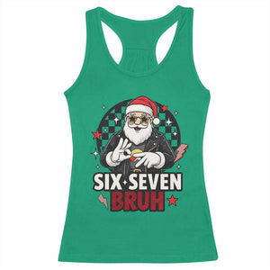 Six Seven Bruh Christmas Meme Racerback Tank Top Cool Santa 67 Hand Sign Street Style Vibes TS02 Irish Green Print Your Wear