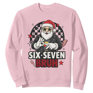 Six Seven Bruh Christmas Meme Sweatshirt Cool Santa 67 Hand Sign Street Style Vibes TS02 Light Pink Print Your Wear