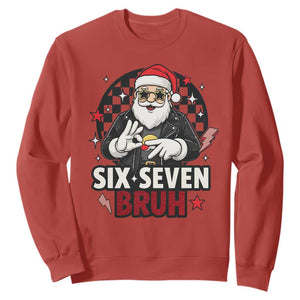 Six Seven Bruh Christmas Meme Sweatshirt Cool Santa 67 Hand Sign Street Style Vibes TS02 Red Print Your Wear