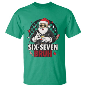 Six Seven Bruh Christmas Meme T Shirt Cool Santa 67 Hand Sign Street Style Vibes TS02 Irish Green Print Your Wear