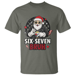 Six Seven Bruh Christmas Meme T Shirt Cool Santa 67 Hand Sign Street Style Vibes TS02 Military Green Print Your Wear