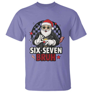 Six Seven Bruh Christmas Meme T Shirt Cool Santa 67 Hand Sign Street Style Vibes TS02 Violet Print Your Wear