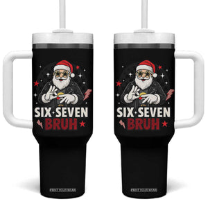Six Seven Bruh Christmas Meme Tumbler With Handle Cool Santa 67 Hand Sign Street Style Vibes TS02 One Size: 40 oz Black Print Your Wear