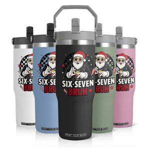 Six Seven Bruh Christmas Meme Flip Straw Tumbler Cool Santa 67 Hand Sign Street Style Vibes TS02 Print Your Wear