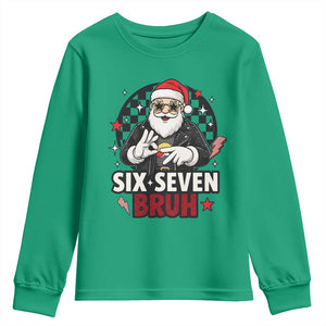 Six Seven Bruh Christmas Meme Youth Sweatshirt Cool Santa 67 Hand Sign Street Style Vibes TS02 Irish Green Print Your Wear