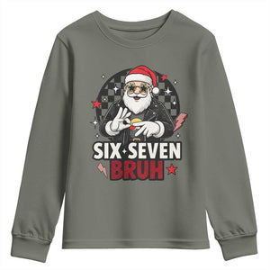 Six Seven Bruh Christmas Meme Youth Sweatshirt Cool Santa 67 Hand Sign Street Style Vibes TS02 Military Green Print Your Wear