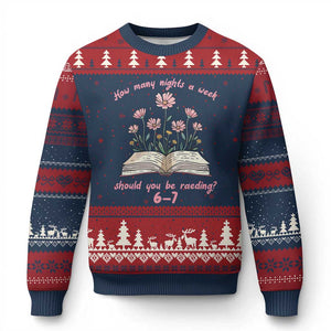 How Many Nights a Week Should You Be Reading 6 7 Ugly Christmas Sweater Aesthetic Floral Book TS02 Navy Red Print Your Wear