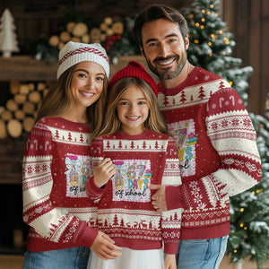 67 Days of School Ugly Christmas Sweater Six Seven Cute Girly Pencil and Bow for Students Teachers TS02 Red Beige Print Your Wear