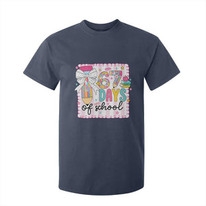 67 Days of School T Shirt For Kid Six Seven Cute Girly Pencil and Bow for Students Teachers TS02 Navy Print Your Wear