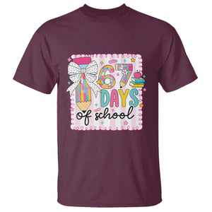 67 Days of School T Shirt Six Seven Cute Girly Pencil and Bow for Students Teachers TS02 Maroon Print Your Wear