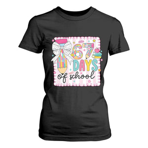 67 Days of School T Shirt For Women Six Seven Cute Girly Pencil and Bow for Students Teachers TS02 Black Print Your Wear