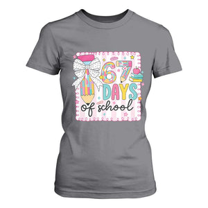 67 Days of School T Shirt For Women Six Seven Cute Girly Pencil and Bow for Students Teachers TS02 Charcoal Print Your Wear