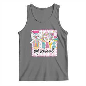 67 Days of School Tank Top Six Seven Cute Girly Pencil and Bow for Students Teachers TS02 Black Heather Print Your Wear